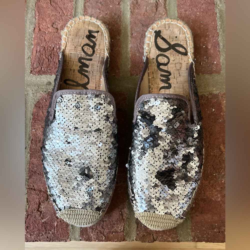 Sam Edelman Silver Sequin Slide, size 8.5M